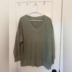 aerie Oversized Sage Green V-Neck Pullover